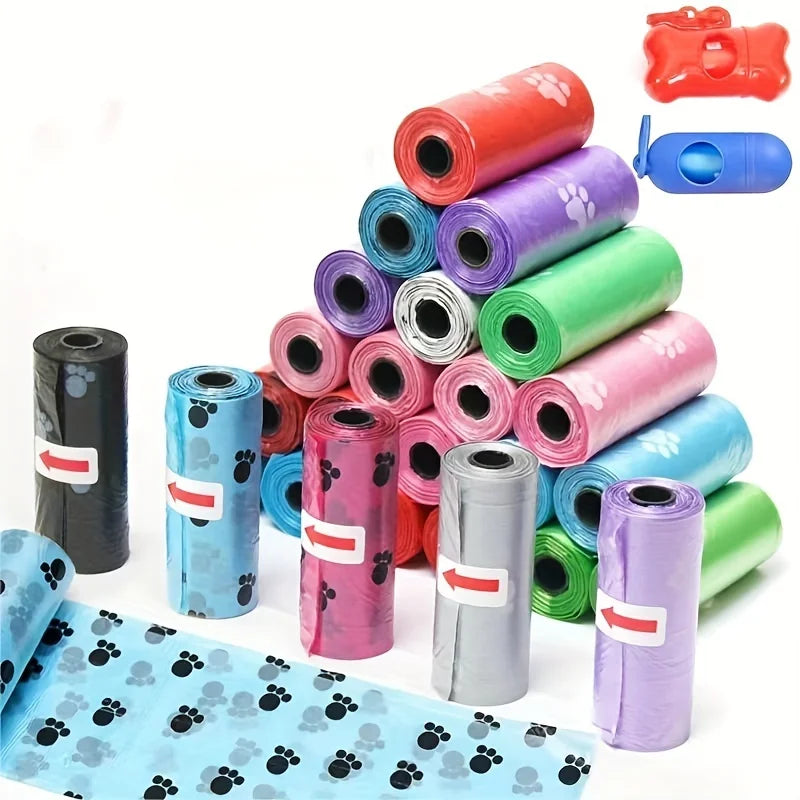 1200pcs Random Color Cartoon Paw Graphic Dog Poop Bags