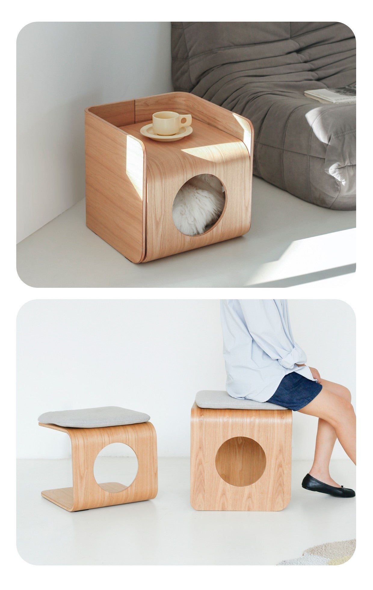 Natural Wood Cat Bed House